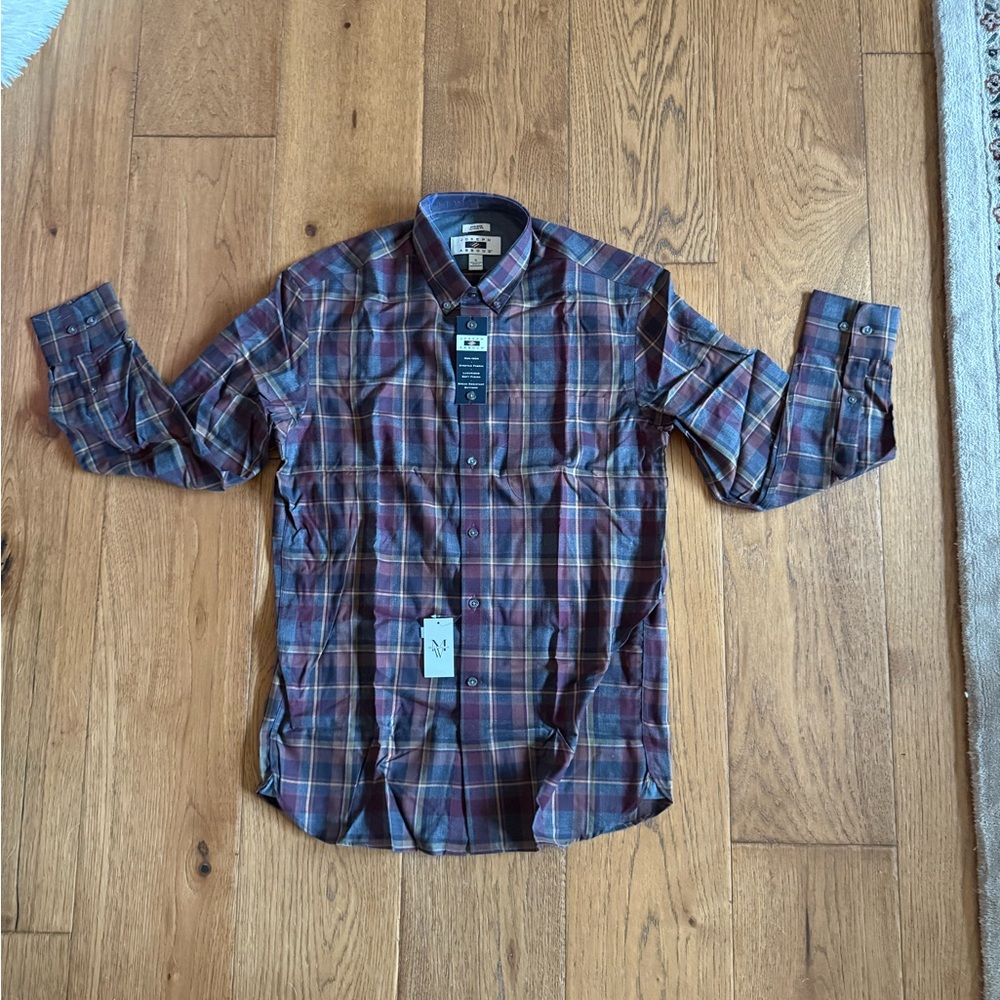 Grey and Red Casual Button Down Shirt